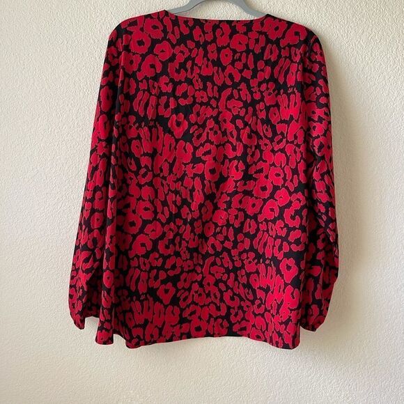 Lane Bryant red and black leopard print long sleeve blouse - Picture 4 of 6